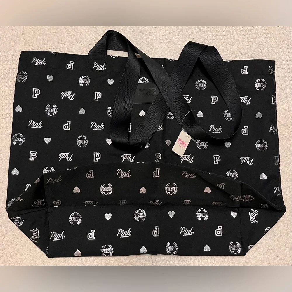 PINK Victoria's Secret Black and White Tote Bag NWT - Picture 3 of 5
